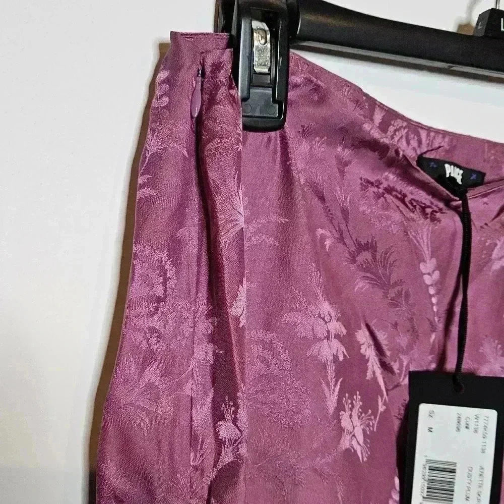 PAIGE Jenette Rouched Floral Silk Midi Skirt Womens Medium Dusty Plum NEW - Picture 4 of 9